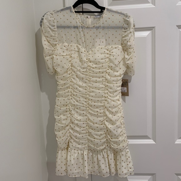 NWT Ruched Polka Dot Dress Medium Ivory - Picture 1 of 6